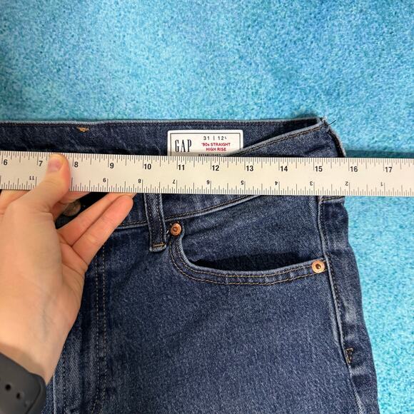 GAP Women’s Y2K Straight Leg Jeans Sz 31/12 Long High Rise 90s Style Dark Indigo - Picture 7 of 16